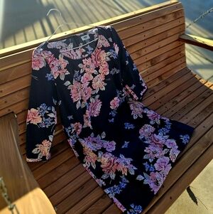 Wrinkle Resistant Cotton Flower Navy Dress Great For Weddings/Travel/ Cruises